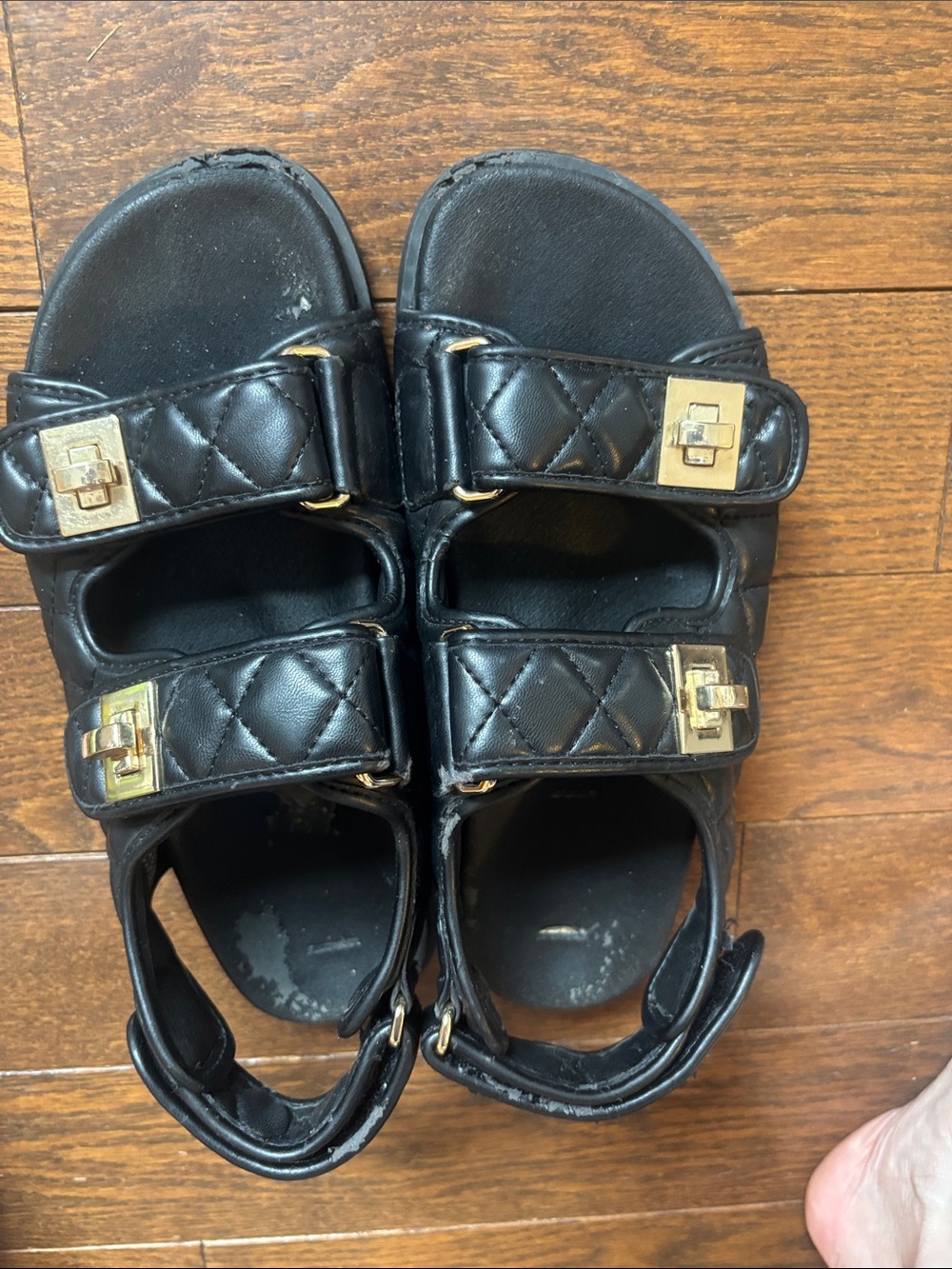 Steve Madden Black Quilted Strap Sandals with Gold Accent